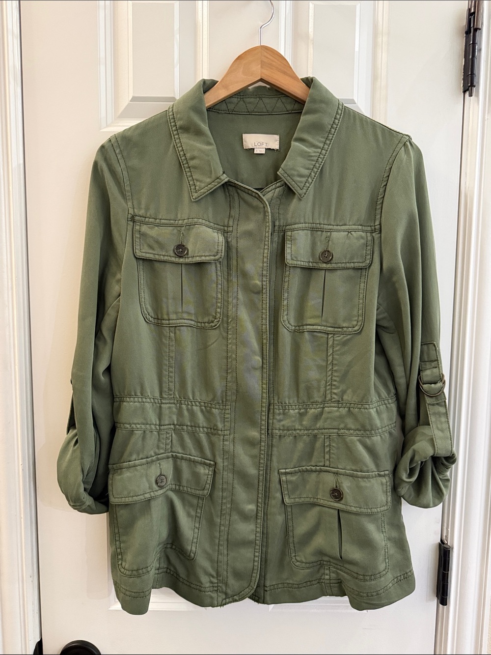 LOFT Olive Green Utility Jacket with Front Flap Pockets